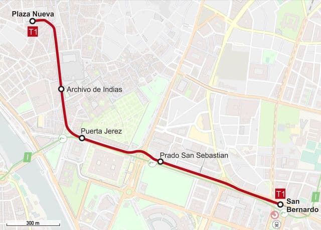 Seville tram stations map